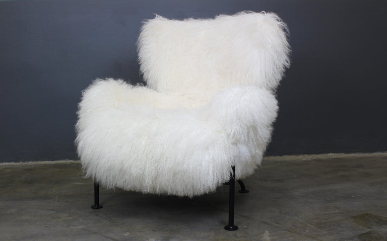 PL19 or Tre Pezzi Armchair by Franco Albini in White Mongolian Wool, Poggi For Sale 6