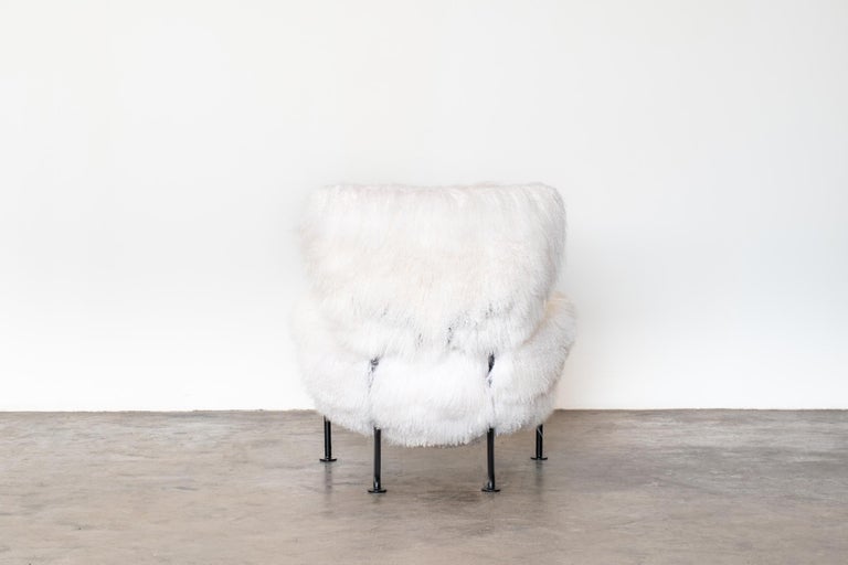 Mid-Century Modern PL19 or Tre Pezzi Armchair by Franco Albini in White Mongolian Wool, Poggi For Sale