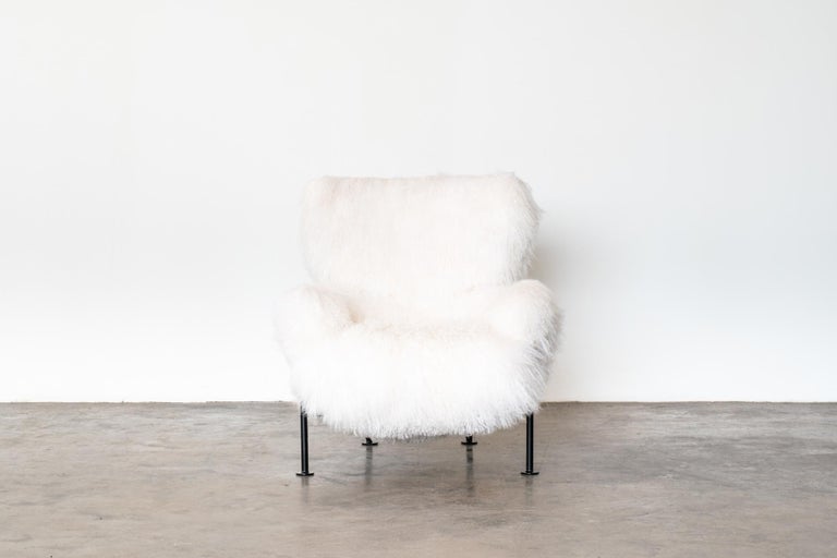 Italian PL19 or Tre Pezzi Armchair by Franco Albini in White Mongolian Wool, Poggi For Sale