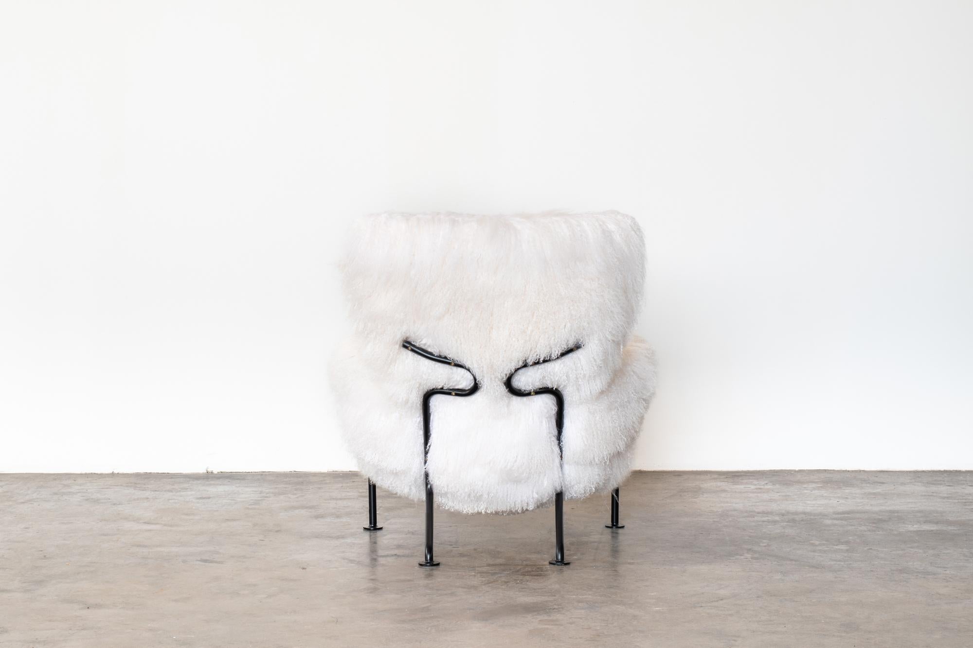 Mid-20th Century PL19 or Tre Pezzi Armchair by Franco Albini in White Mongolian Wool, Poggi For Sale