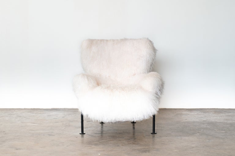 PL19 or Tre Pezzi Armchair by Franco Albini in White Mongolian Wool, Poggi For Sale