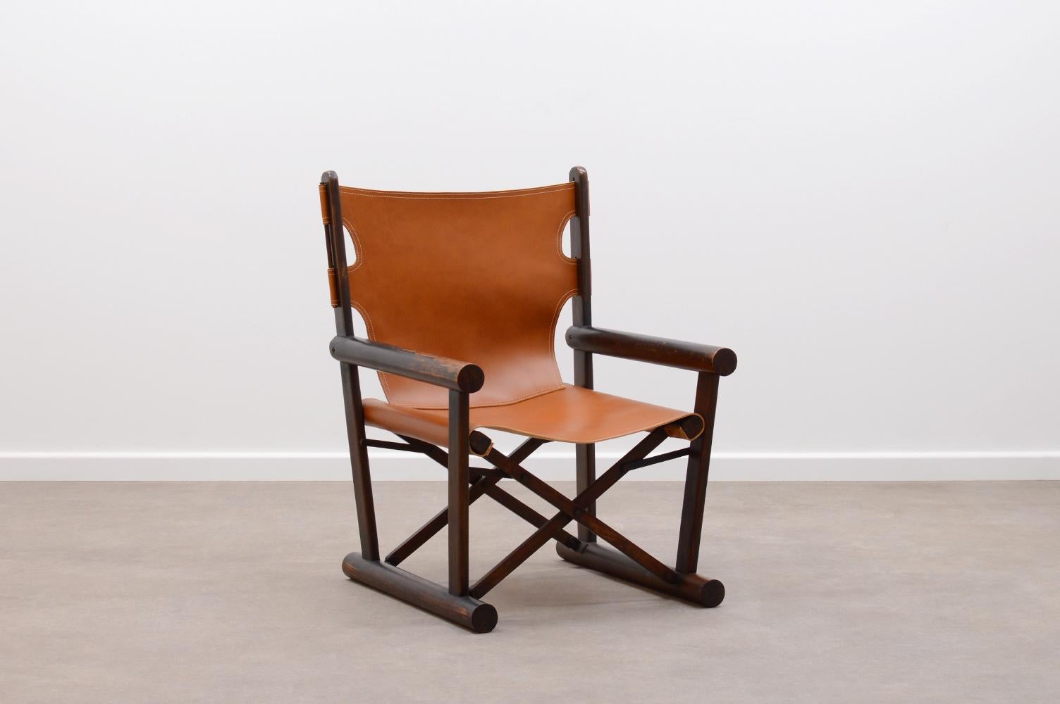 PL22 chair by Carlo Hauner & Martin Eisler for OCA, Brazil 60s. Solid Jacaranda wood frame and reupholstered in thick cognac saddle leather. Frame has a nice patina and in very good vintage condition. 

