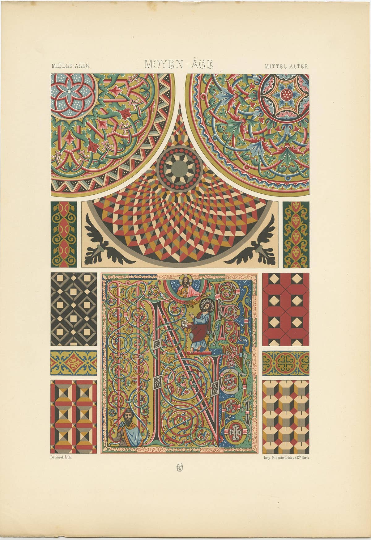 Pl.50 Antique Print of Middle Ages Mosaic and Glass Paintings by Racinet