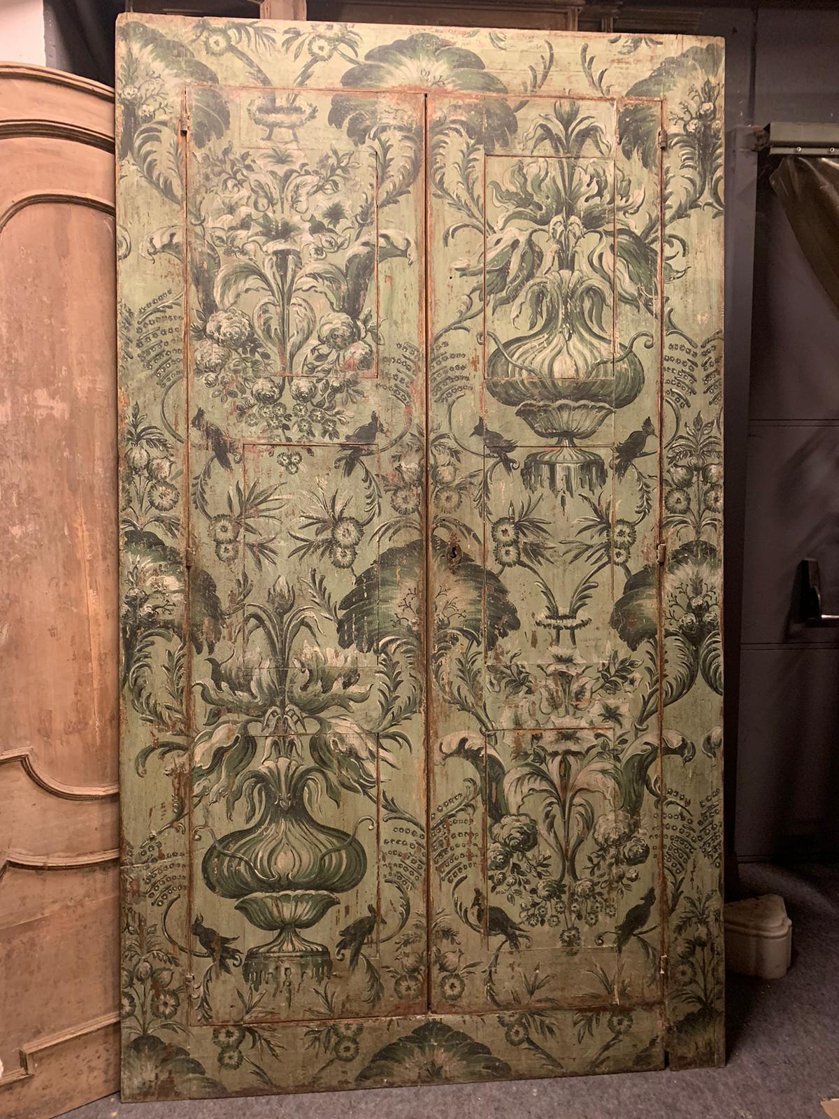 Placard built-in wardrobe richly painted green background jungle-like floral  For Sale 2