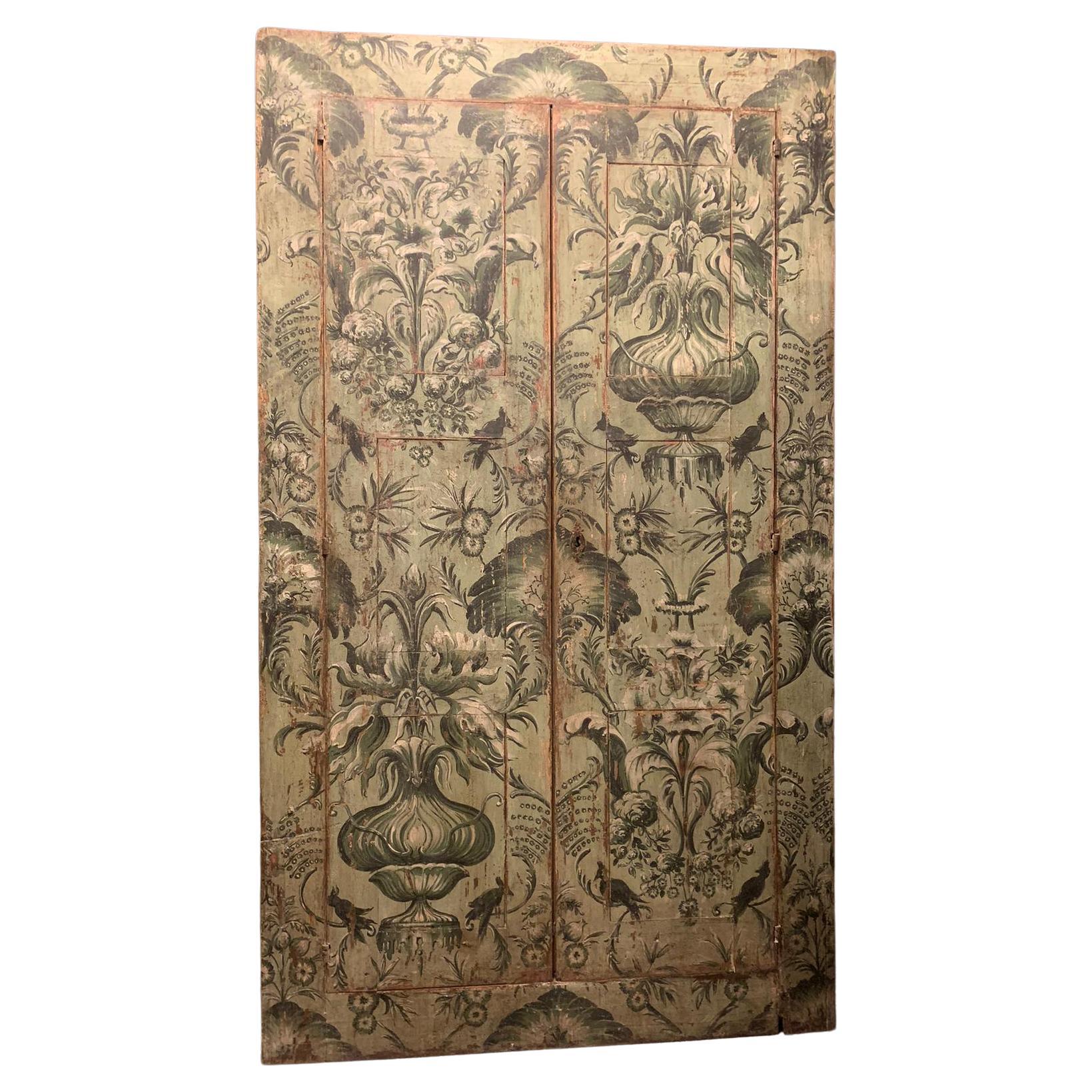 Placard built-in wardrobe richly painted green background jungle-like floral  For Sale