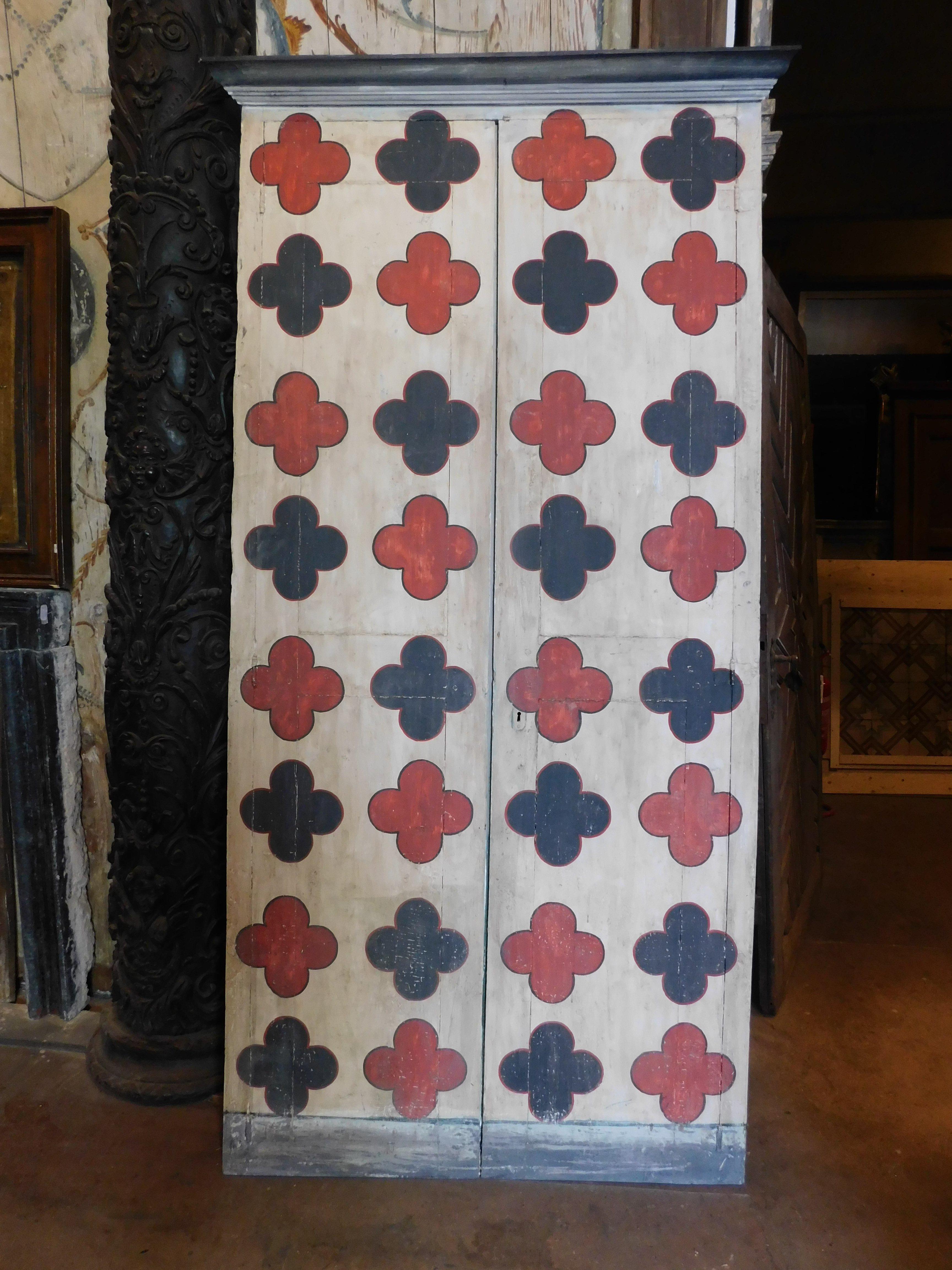 Italian Placard, wall wardrobe, wooden cupboard painted with optical motif, Italy For Sale
