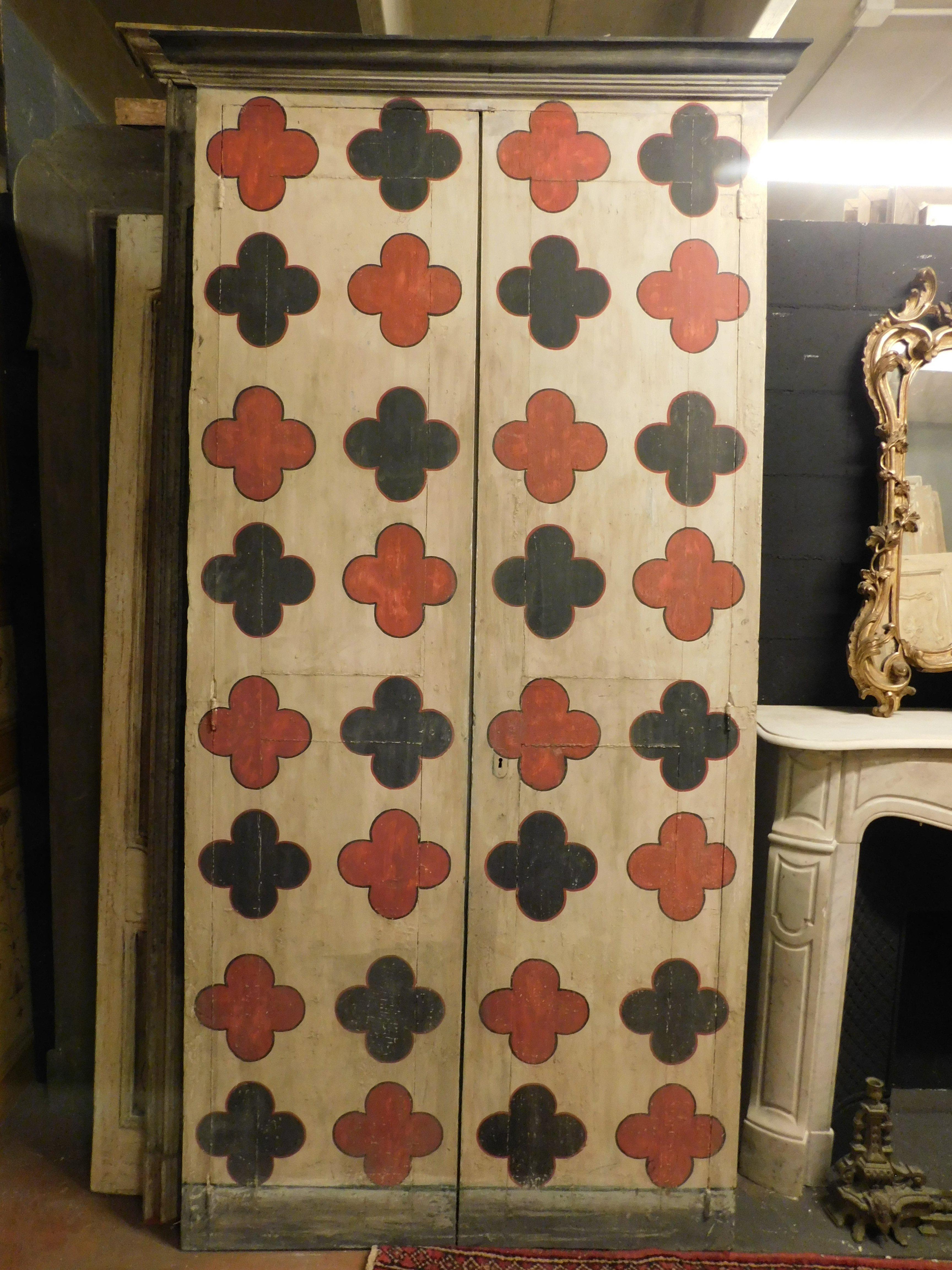 20th Century Placard, wall wardrobe, wooden cupboard painted with optical motif, Italy For Sale