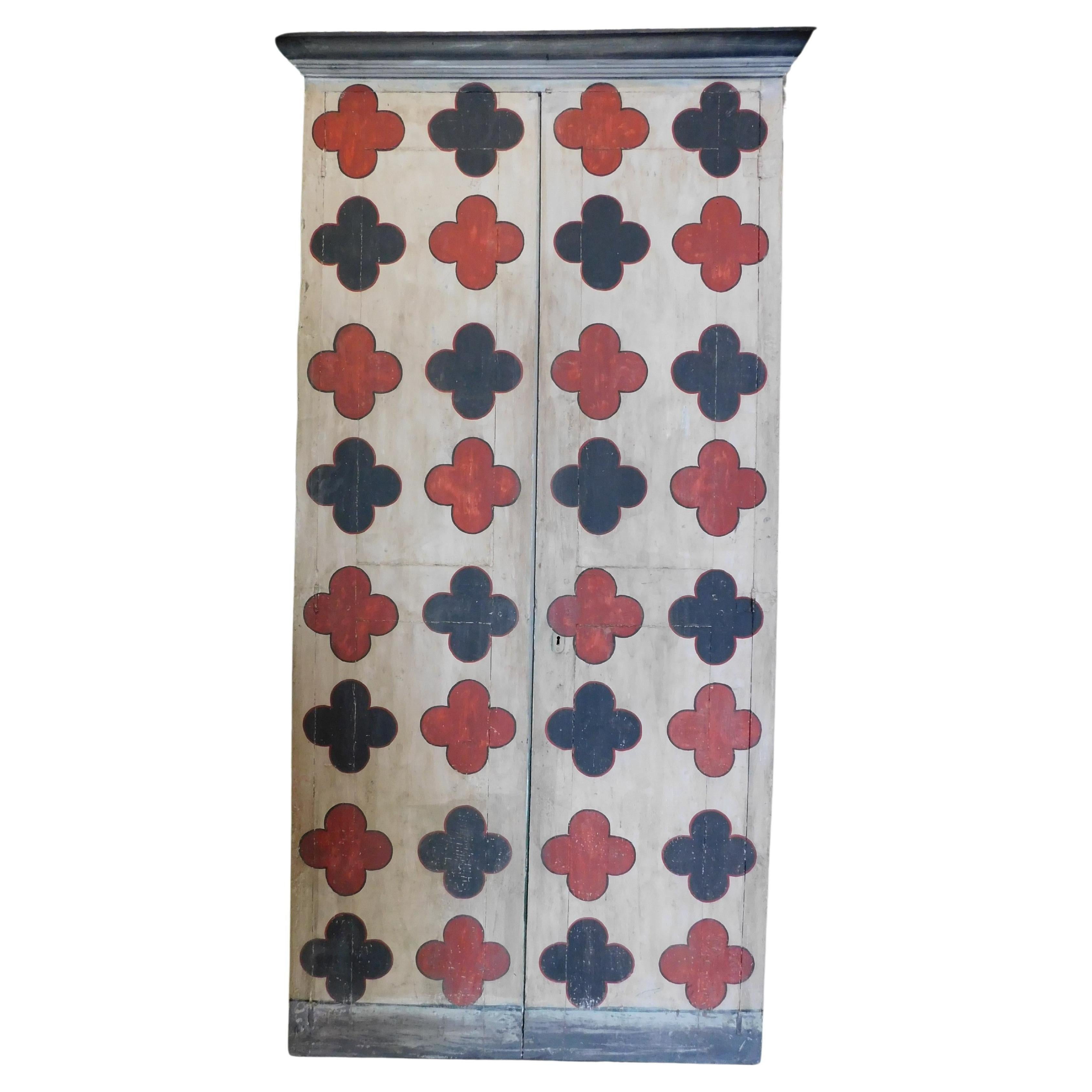 Placard, wall wardrobe, wooden cupboard painted with optical motif, Italy For Sale