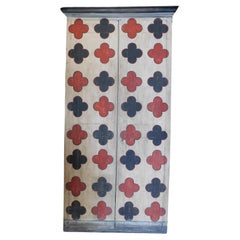 Placard, wall wardrobe, wooden cupboard painted with optical motif, Italy