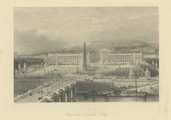 Place de la Concorde, Paris, Antique Steel Engraving after T. Allom, circa 1845
