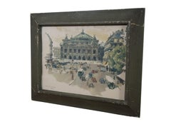 Place de L'Opera Rie Pluim Mid Century Lithograph Print Architectural Cityscape