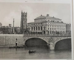 Place Du Chatelet et Pont Au Change circa 1876 Benoist Lithograph Antique Print