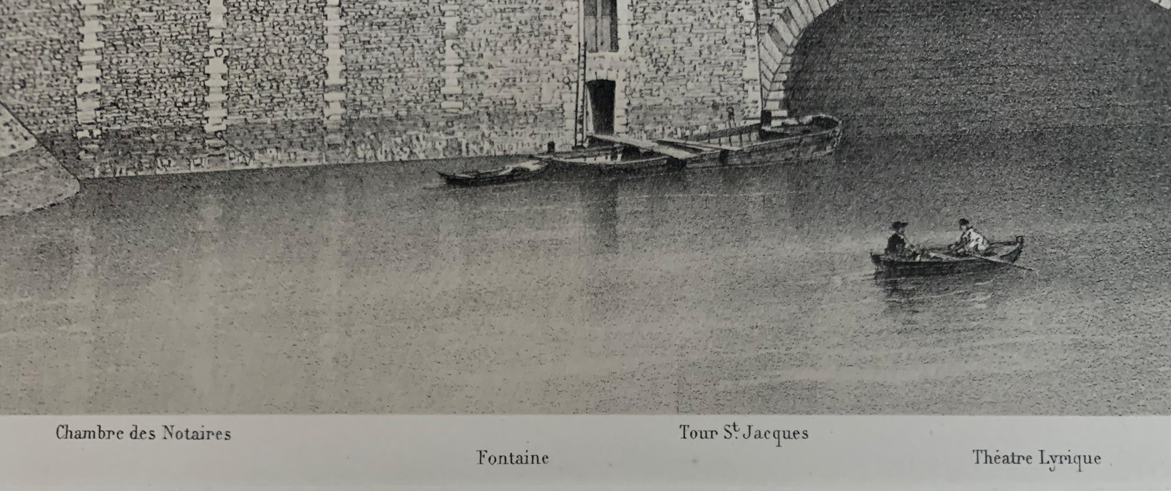Late 19th Century Place Du Chatelet et Pont Au Change circa 1876 Benoist Lithograph Antique Print For Sale