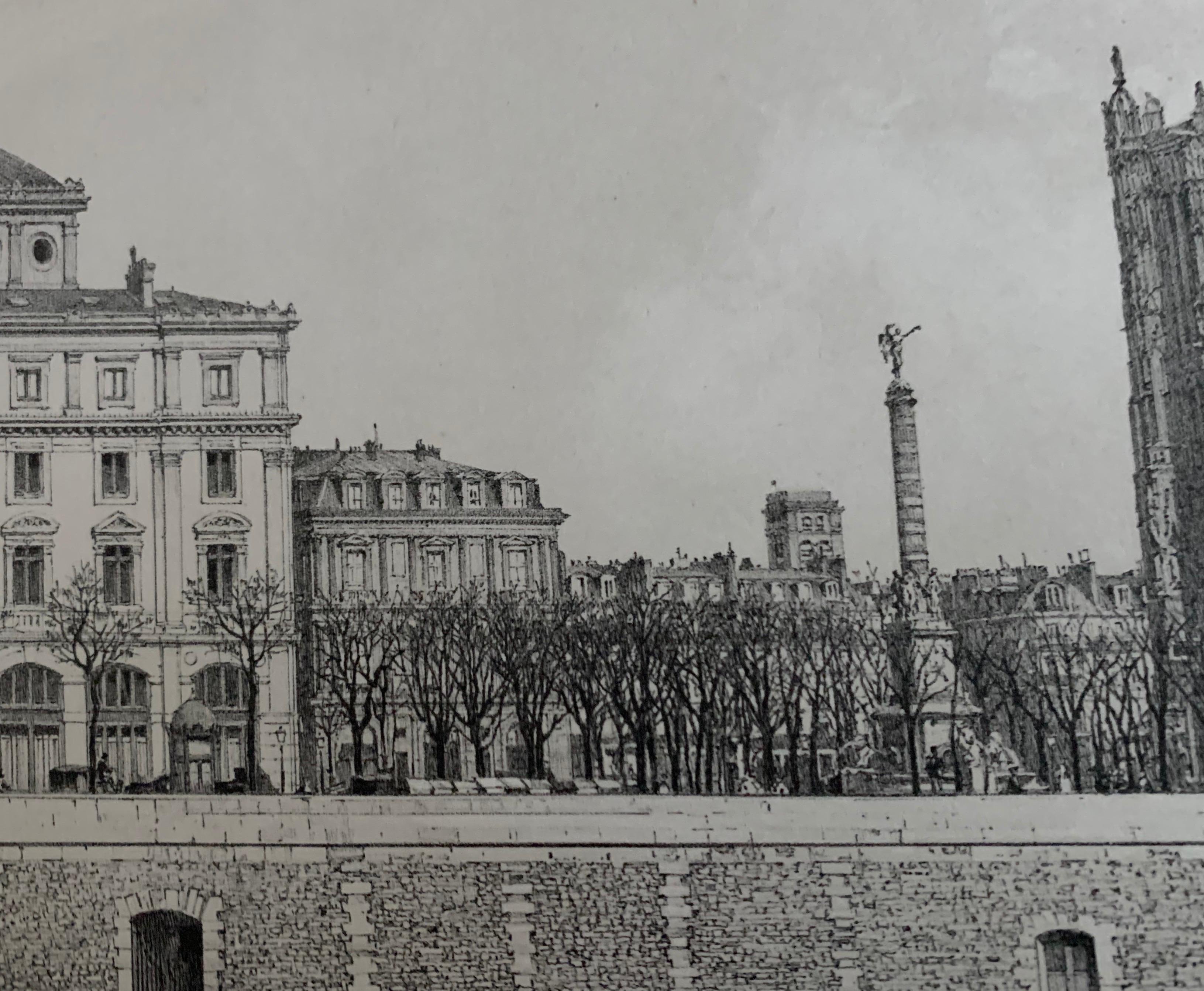 Paper Place Du Chatelet et Pont Au Change circa 1876 Benoist Lithograph Antique Print For Sale