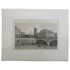 Antike Benoist-Lithographie mit antikem Druck, um 1876, Place Du Chatelet et Pont Au Change