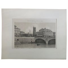 Place Du Chatelet et Pont Au Change circa 1876 Benoist Litografía Grabado Antiguo
