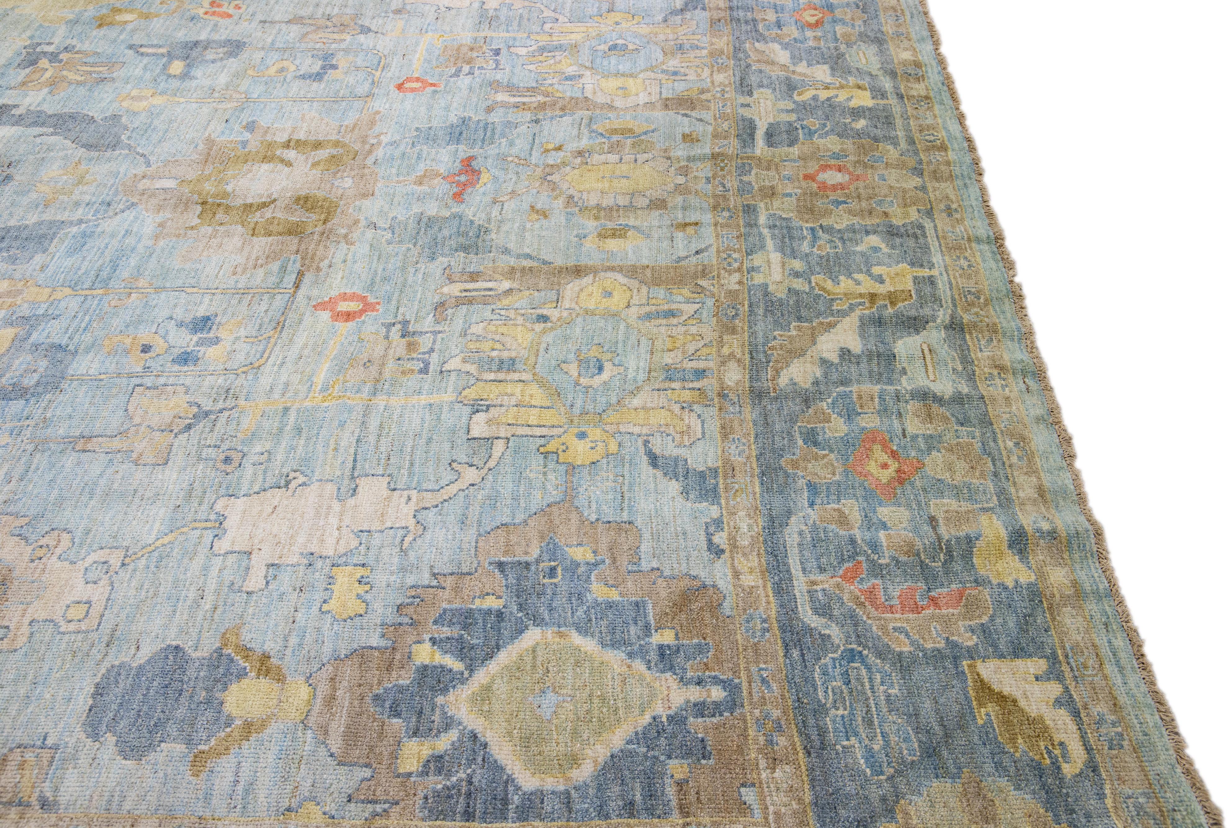 Place Size Blue Modern Sultanabad Handmade Floral Pattern Wool For Sale 1