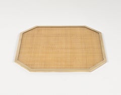 Placemat Serving Tray Lucite, Brass & Wicker Christian Dior Style, Italy 1970s