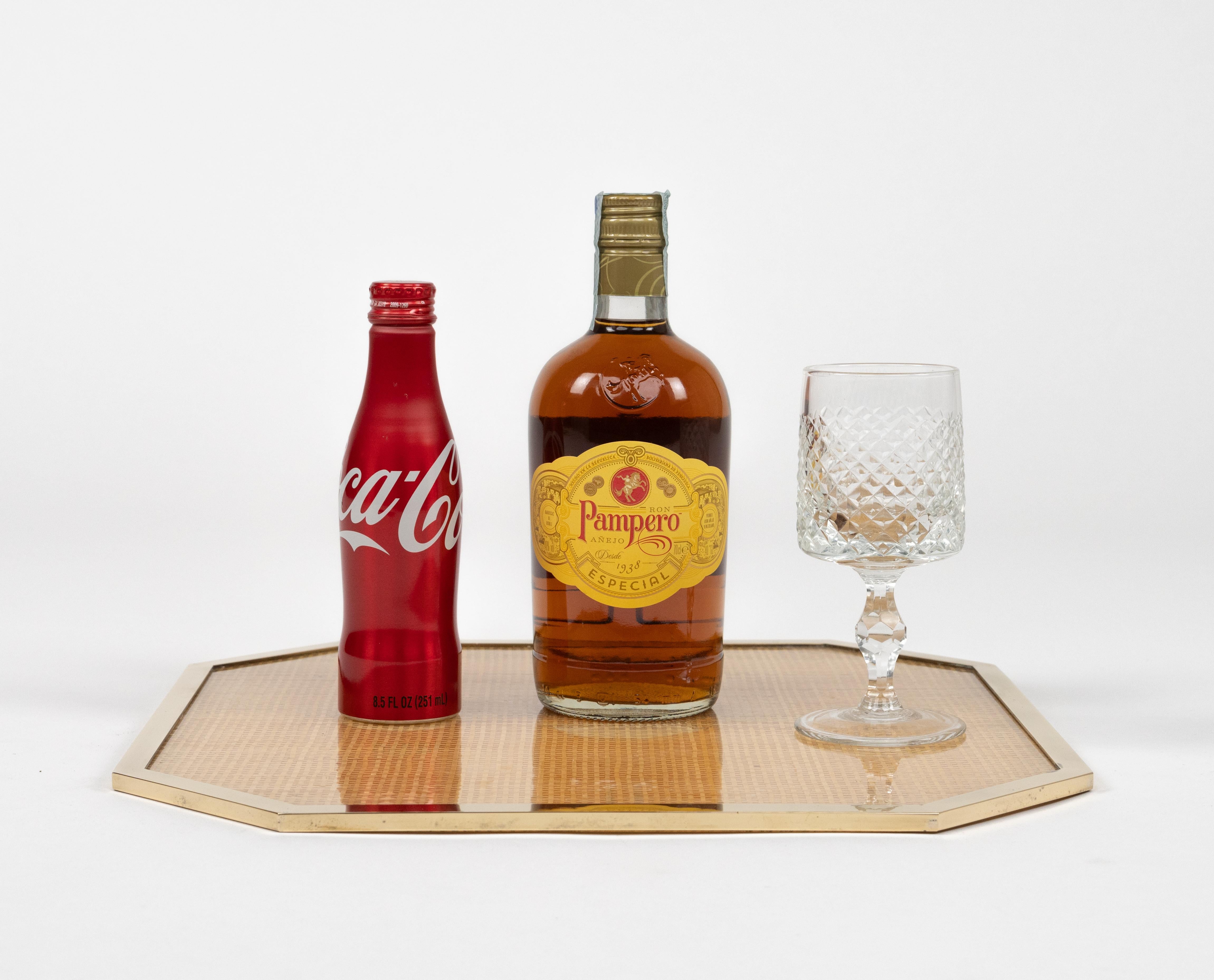 Metal Placemat Serving Tray Lucite, Brass & Wicker Christian Dior Style, Italy 1970s For Sale