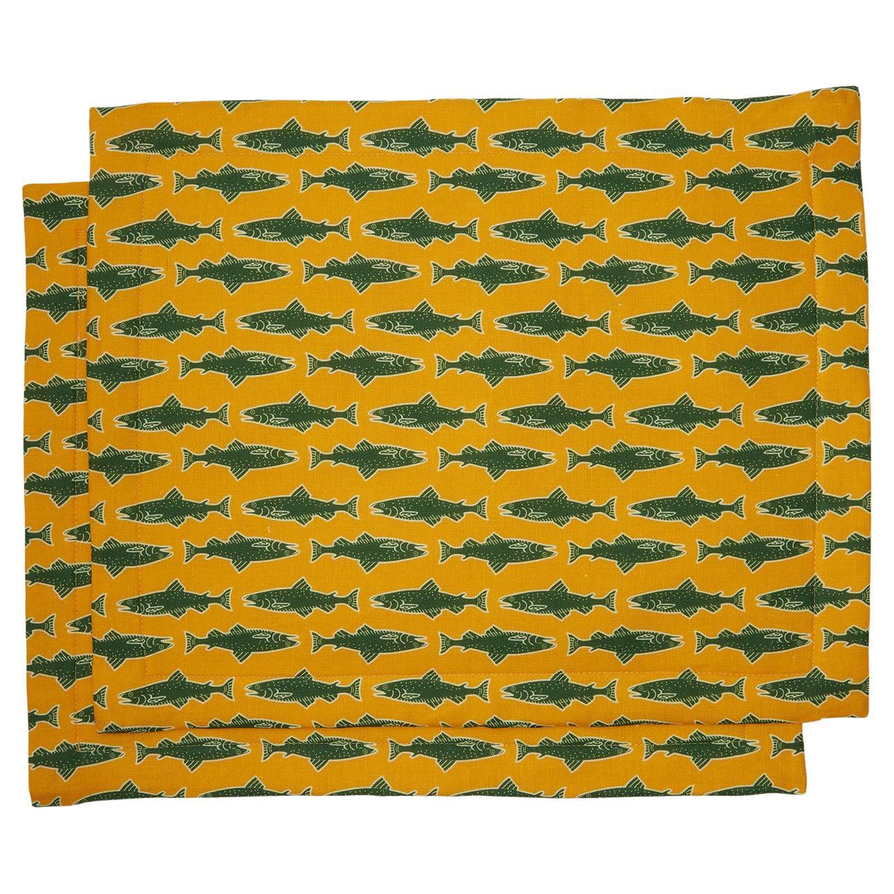 Placemat Set of 2 Como Fish Yellow, 100% Linen, by La DoubleJ, Made in Italy