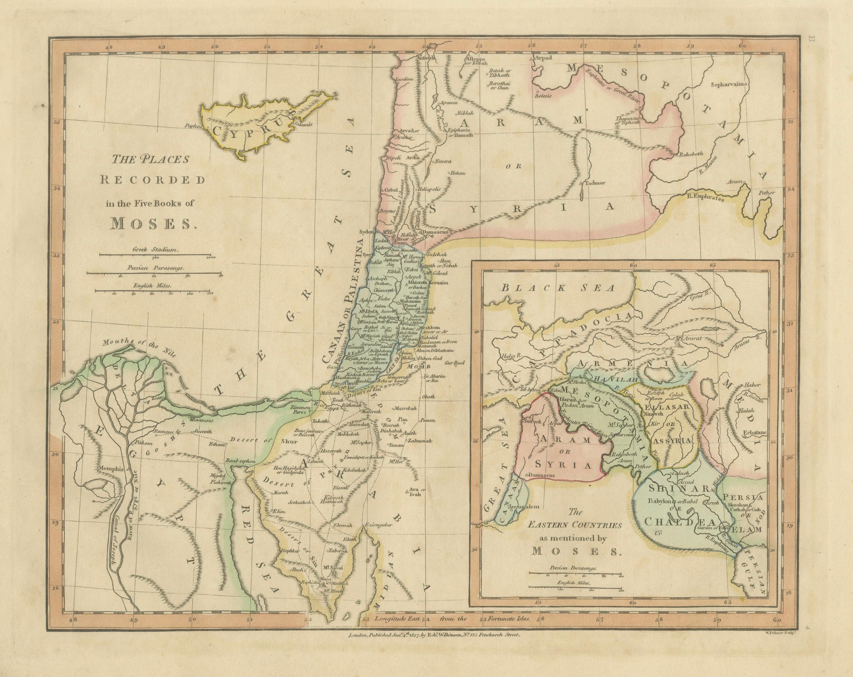 Places Recorded in the Five Books of Moses — Biblical Holy Land Map, 1827
