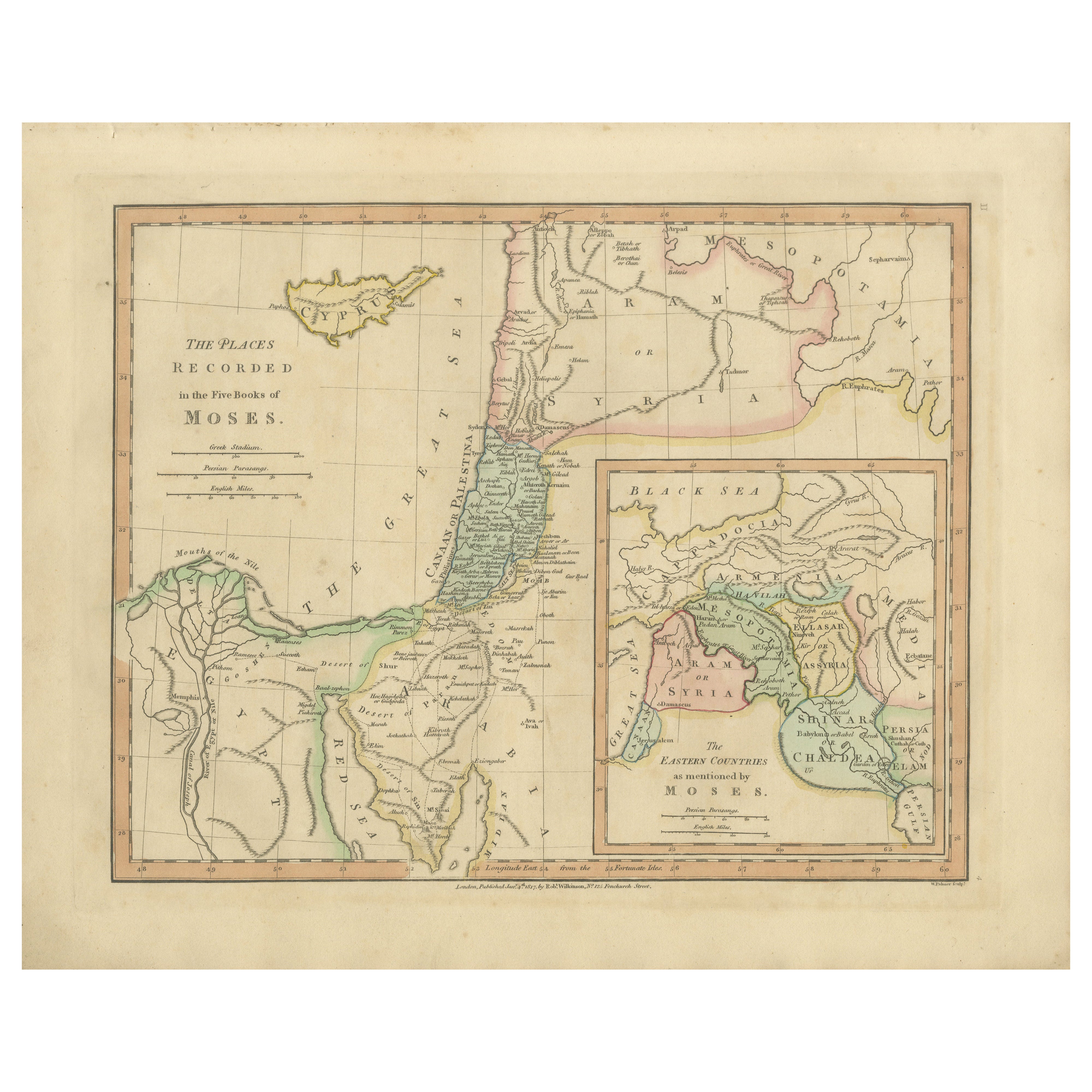 Places Recorded in the Five Books of Moses — Biblical Holy Land Map, 1827