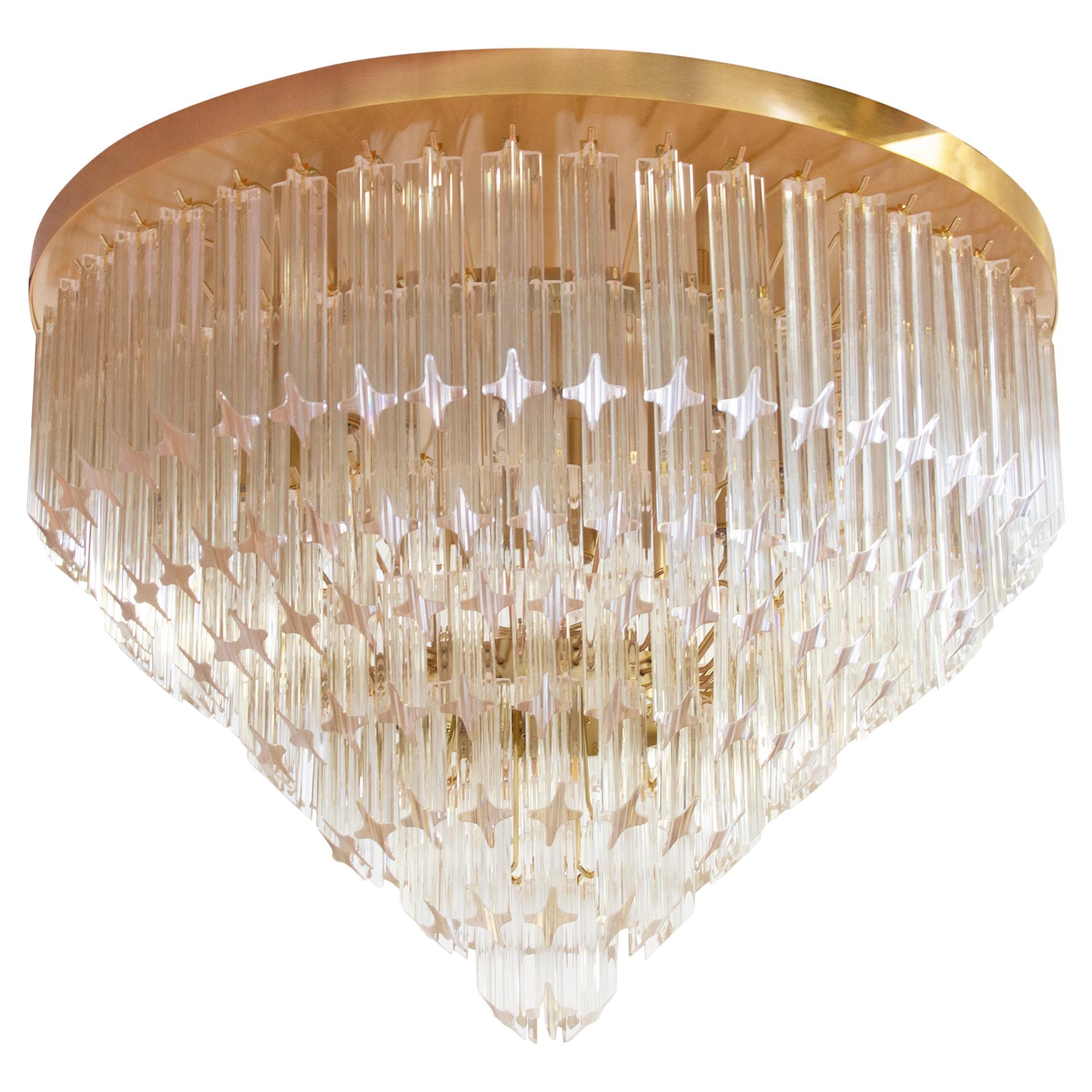 Plafoniera con triedri vetro di Murano ispirata al mid-century italiano