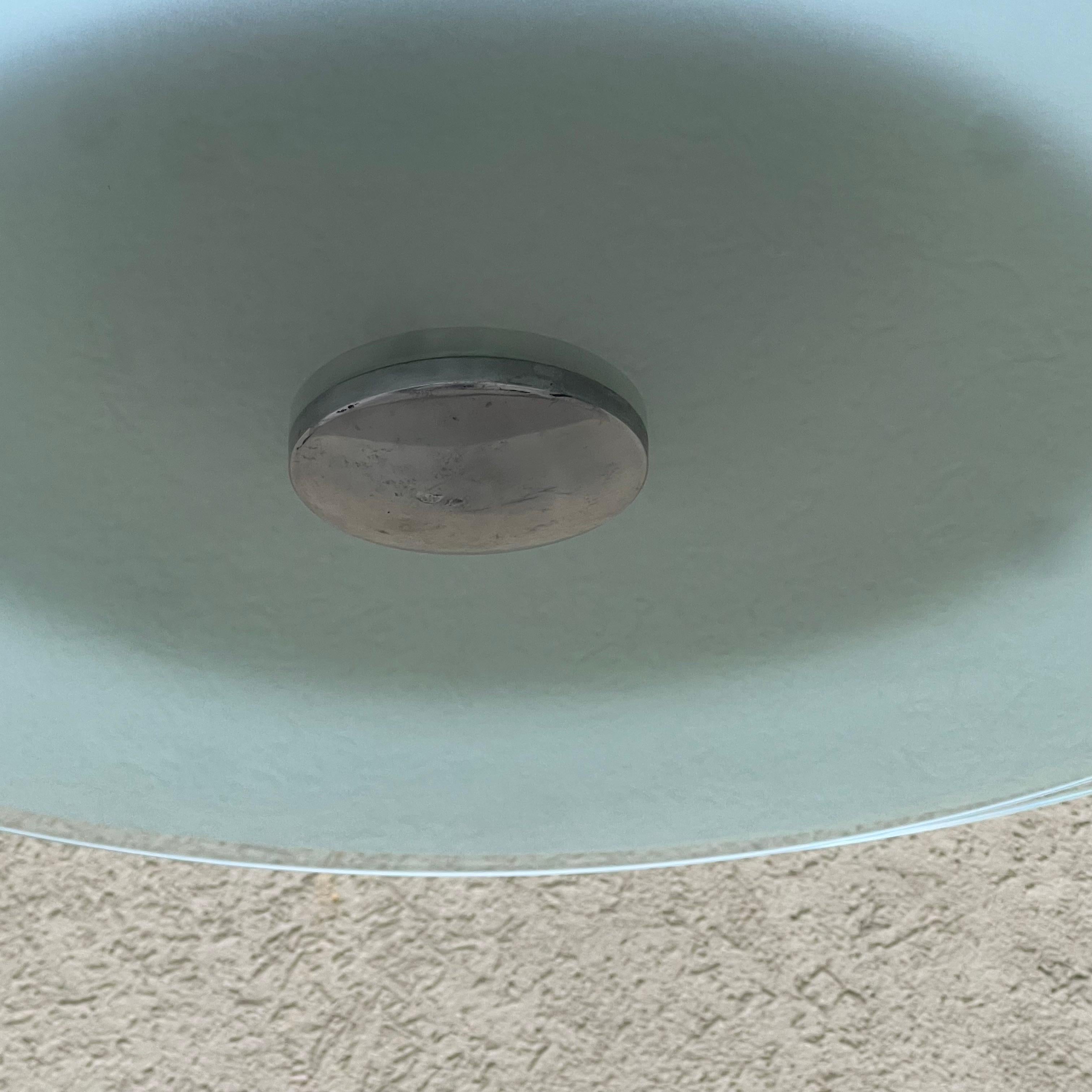 20th Century Deco Style Ceiling Lamp - Double Satin Glass Disk - Italy - 1980s For Sale