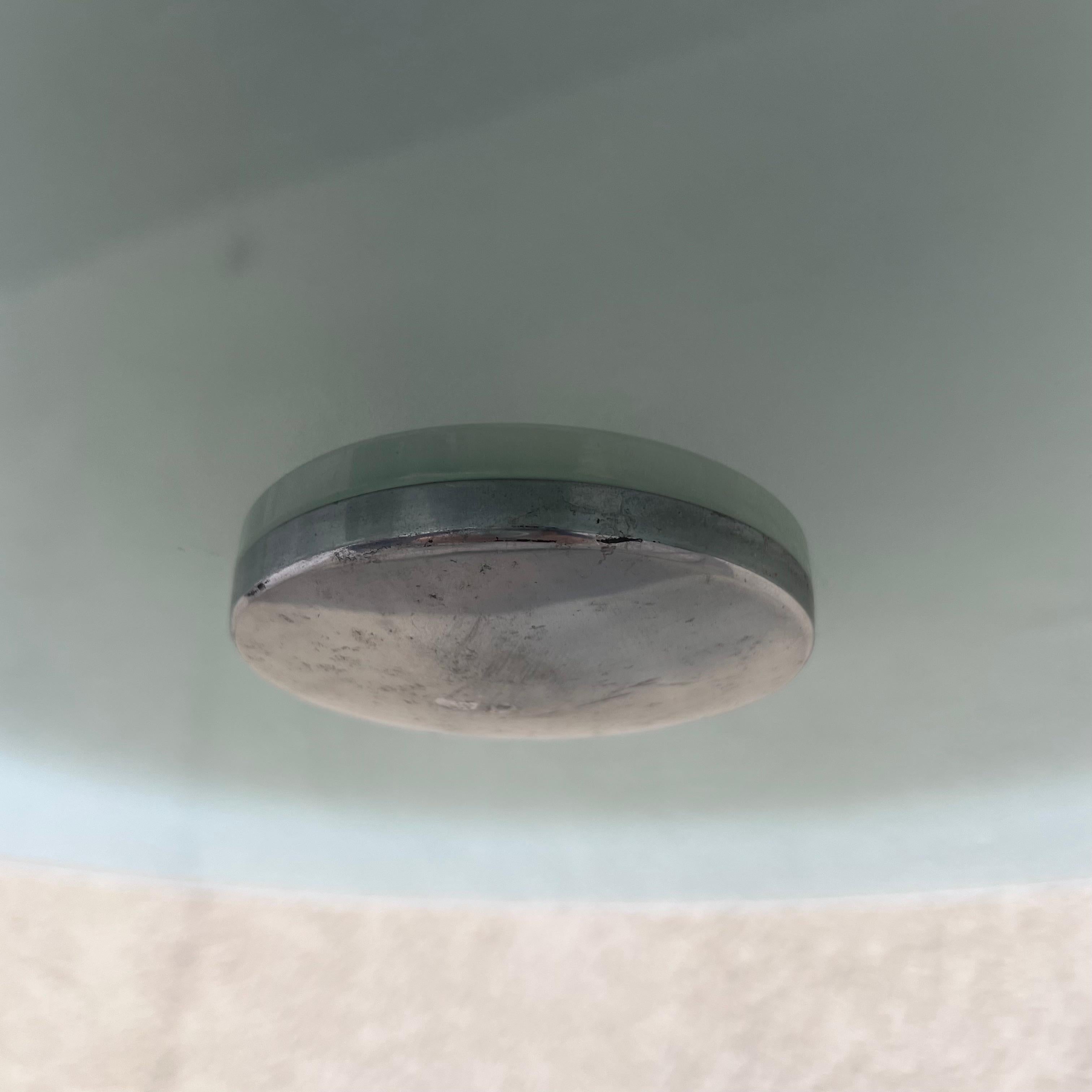 Metal Deco Style Ceiling Lamp - Double Satin Glass Disk - Italy - 1980s For Sale