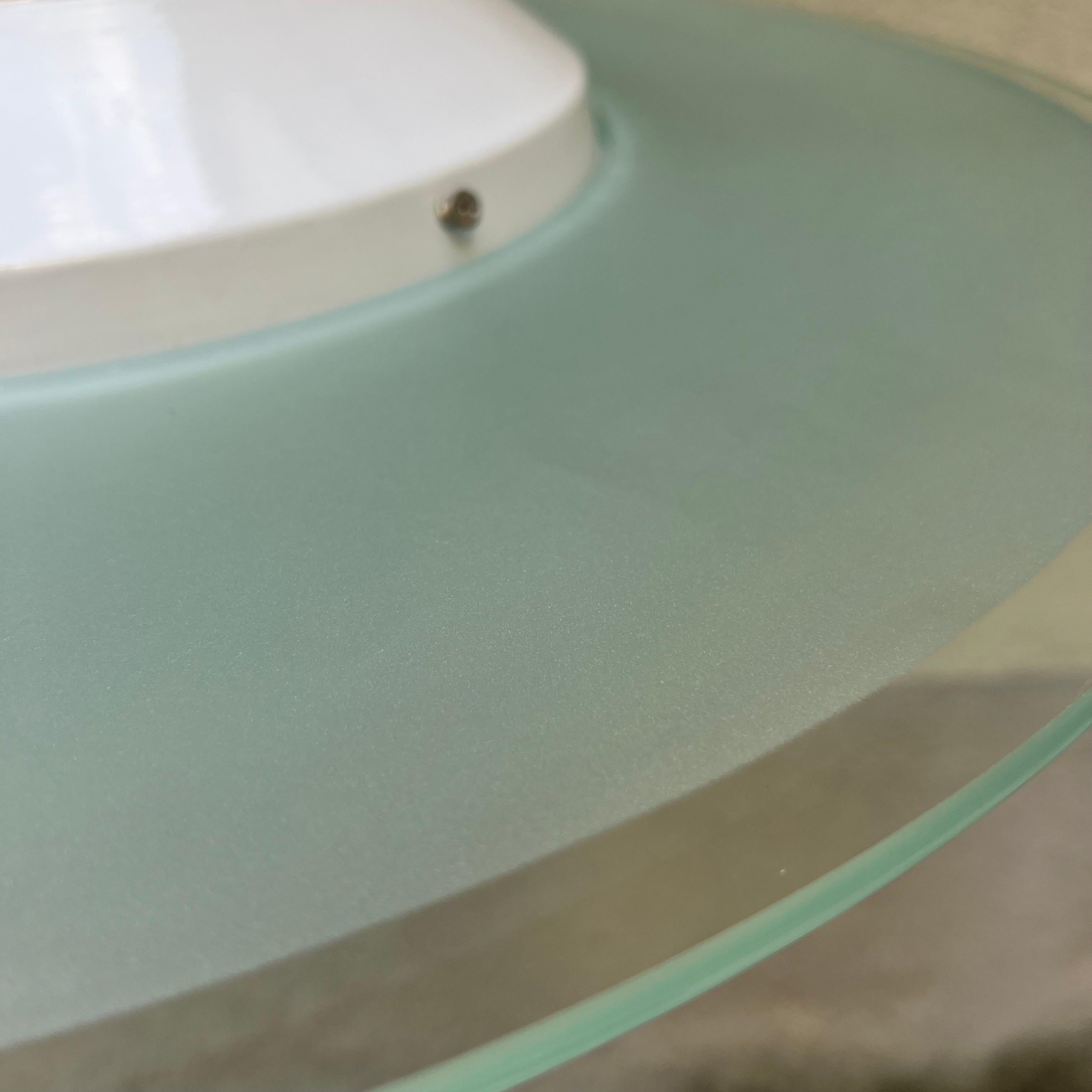 Deco Style Ceiling Lamp - Double Satin Glass Disk - Italy - 1980s For Sale 1