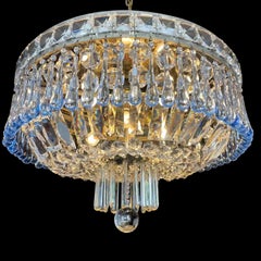Plafoniera Italiana con Cristalli Azzurri e Trasparenti, Quattro Luci, 1960