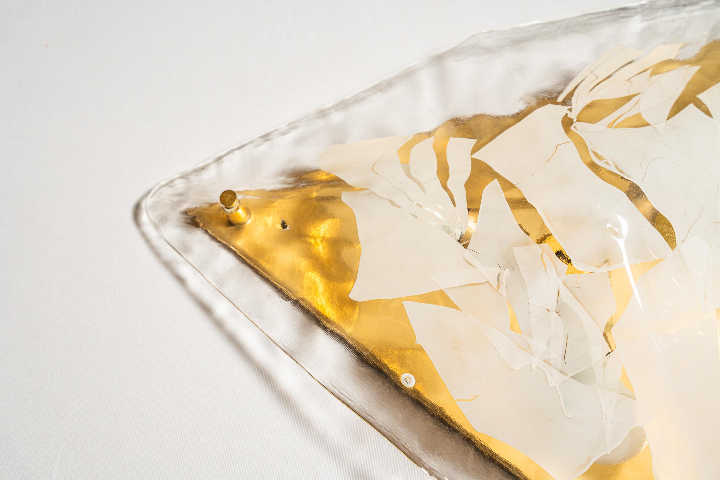 Mid-Century La Murrina ceiling lamp, brass and Murano glass, Italy, 1970s In Good Condition For Sale In Santa Margherita Ligure, IT