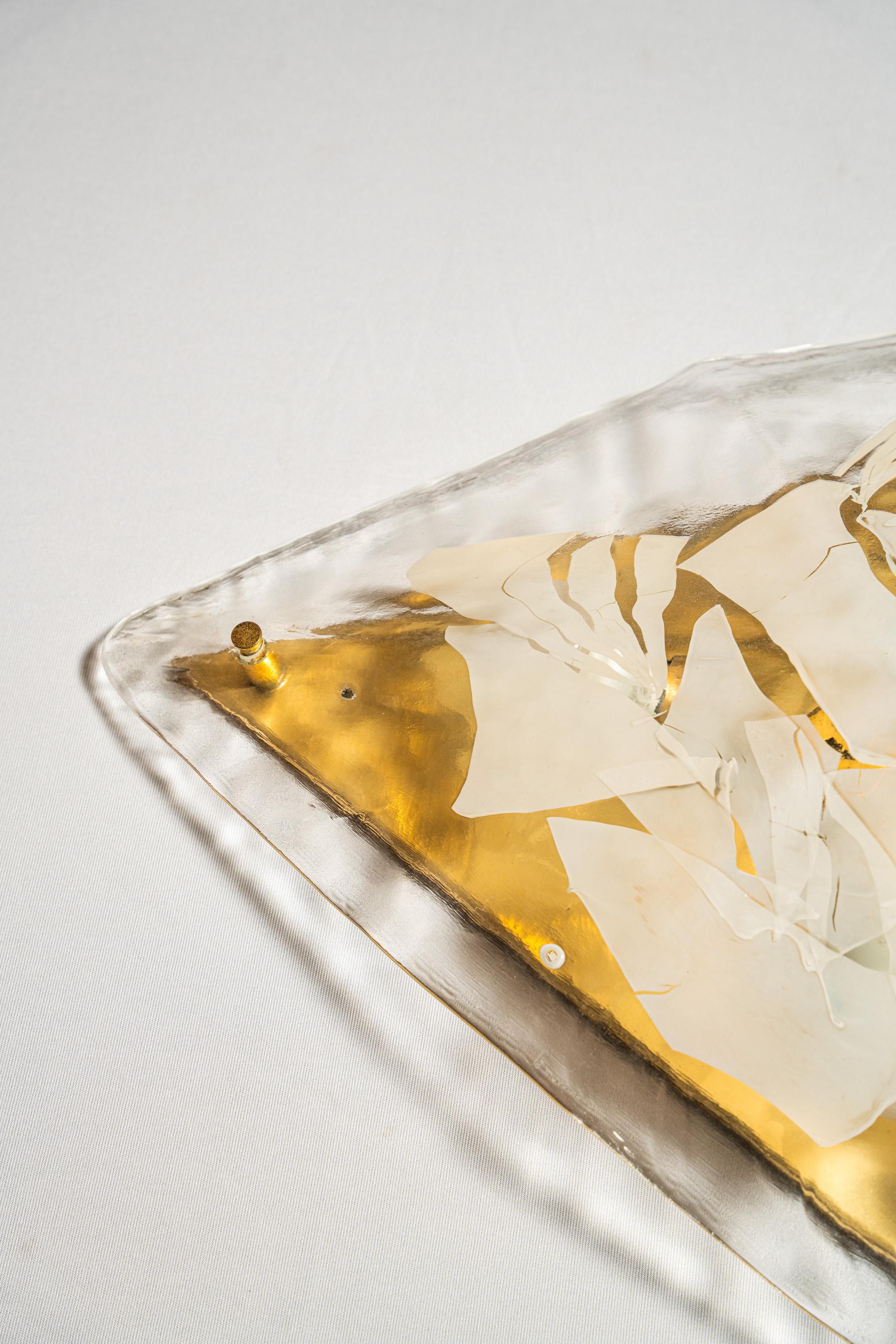 Late 20th Century Mid-Century La Murrina ceiling lamp, brass and Murano glass, Italy, 1970s For Sale