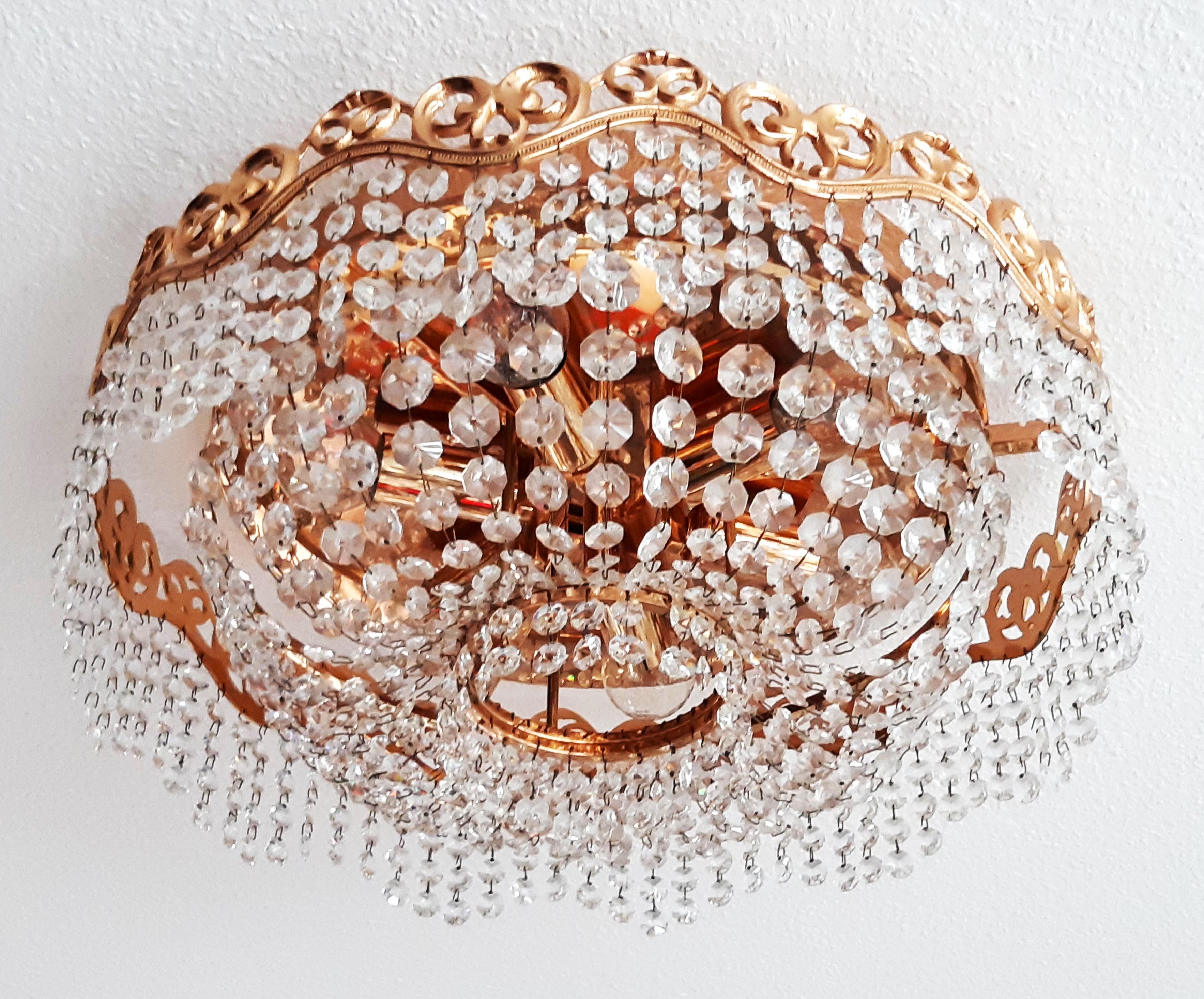 Mid-20th Century Plafonière Deckenleuchte Lüster SÖLKEN (?) mit Prismen um 1960 For Sale