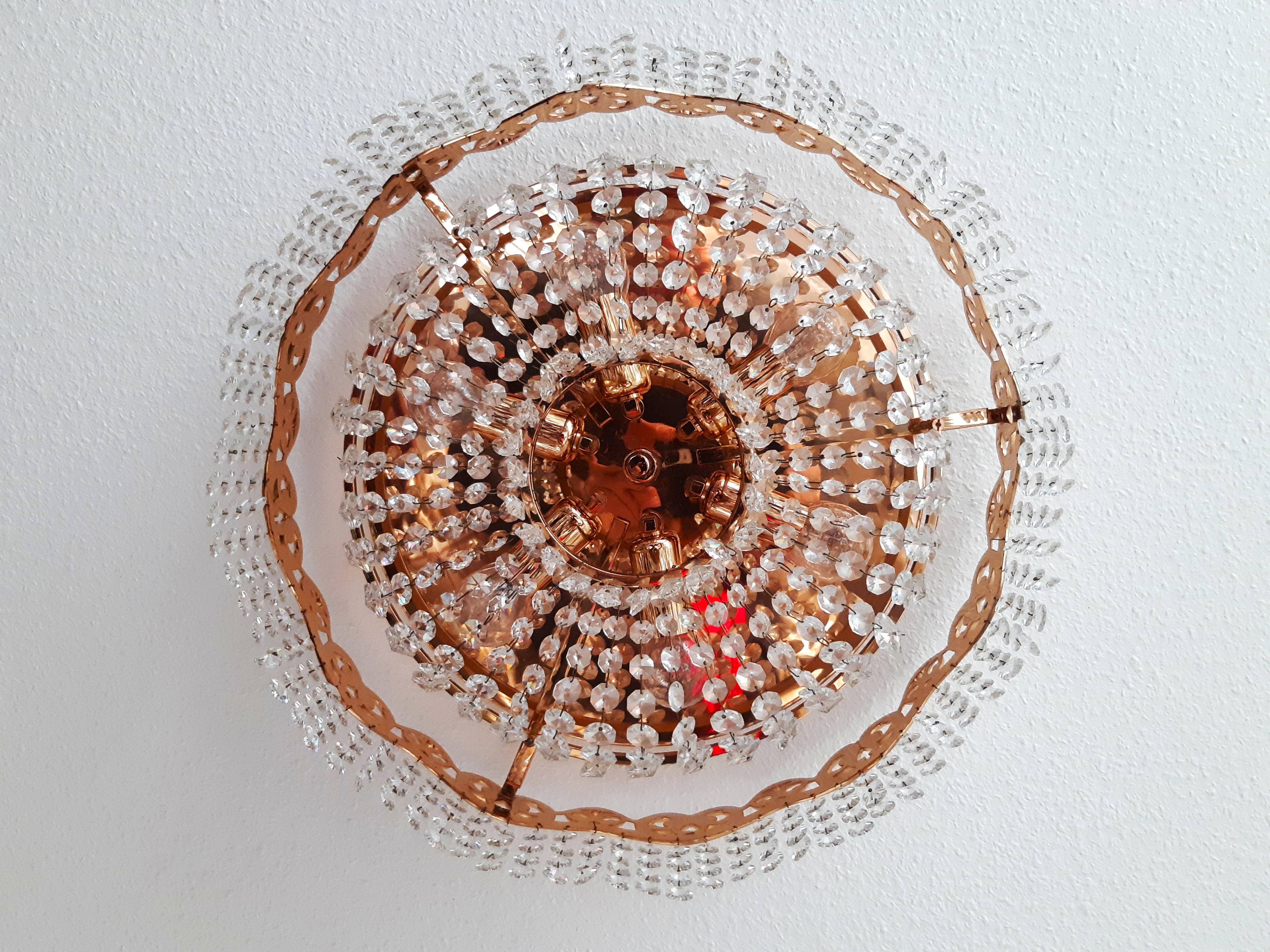 Brass Plafonière Deckenleuchte Lüster SÖLKEN (?) mit Prismen um 1960 For Sale