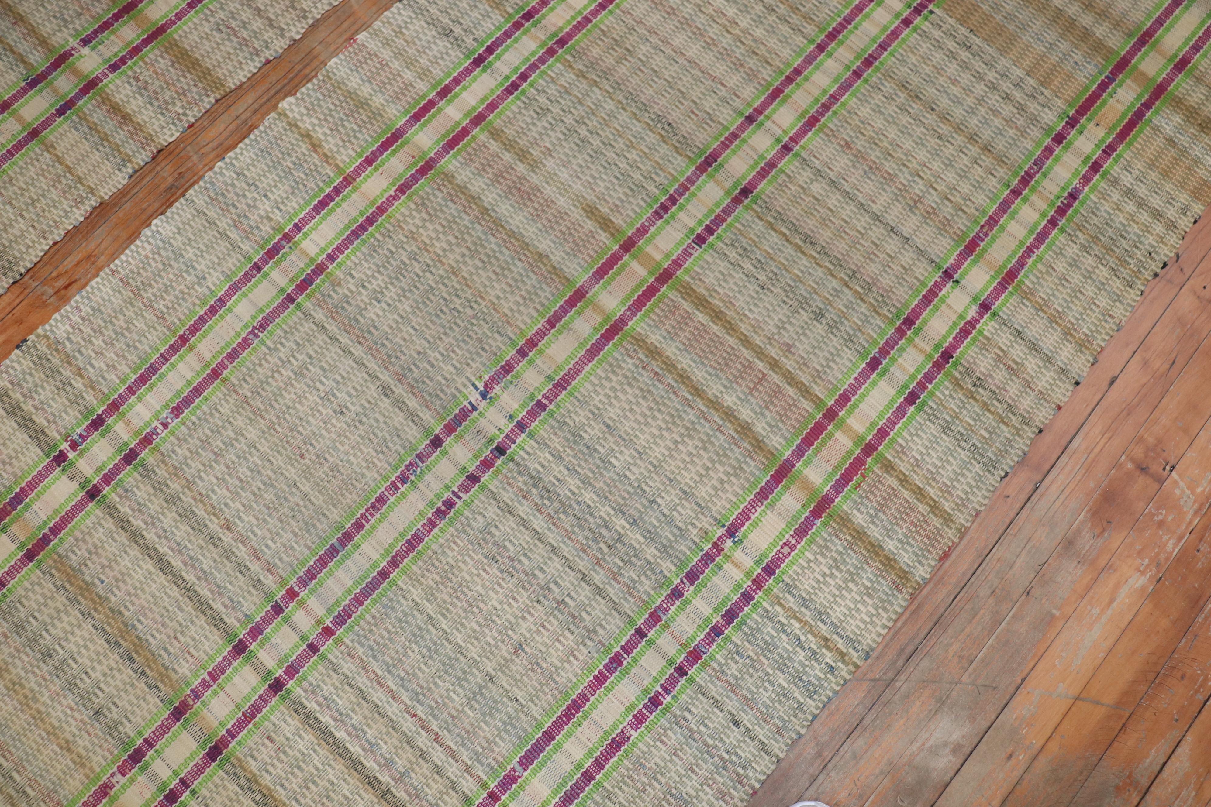 American Classical Plaid American Rag Rug Runners, Set of 2, Mid-20th Century For Sale