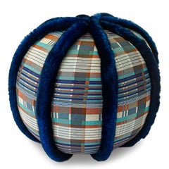 Plaid and Faux Fur Pouf/Ottoman