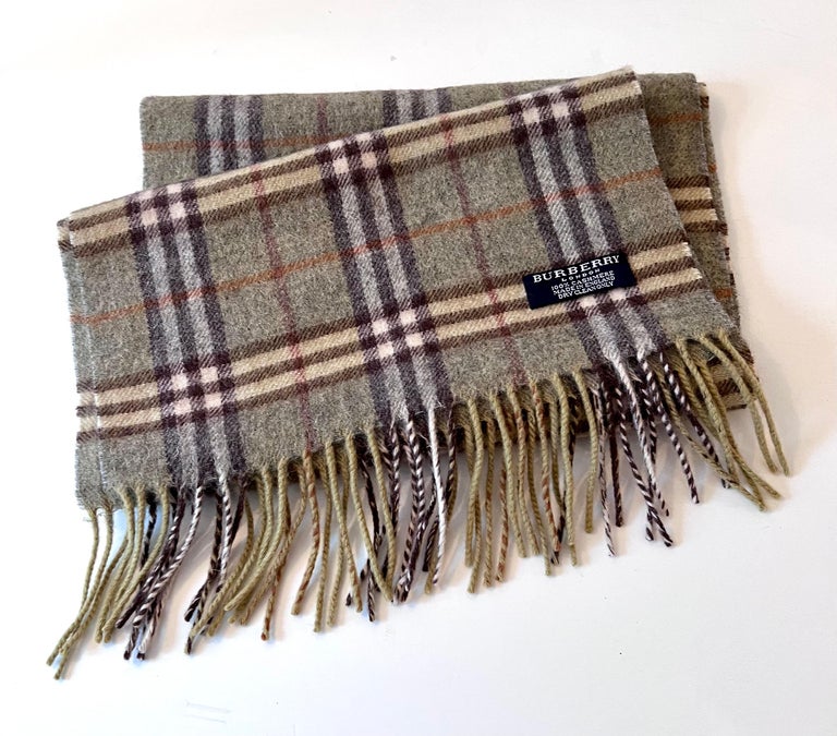 Plaid Burberry London Tartan Check Light Gray Brown Cashmere Muffler Scarf  For Sale at 1stDibs | burberry mufflers