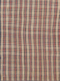 Plaid Design Vintage Turkish Kilim Rug with Stripes in Red, Navy Blue and Cream
