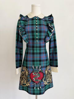 Plaid Dress with Tiger, Snake & Heart Embroidery