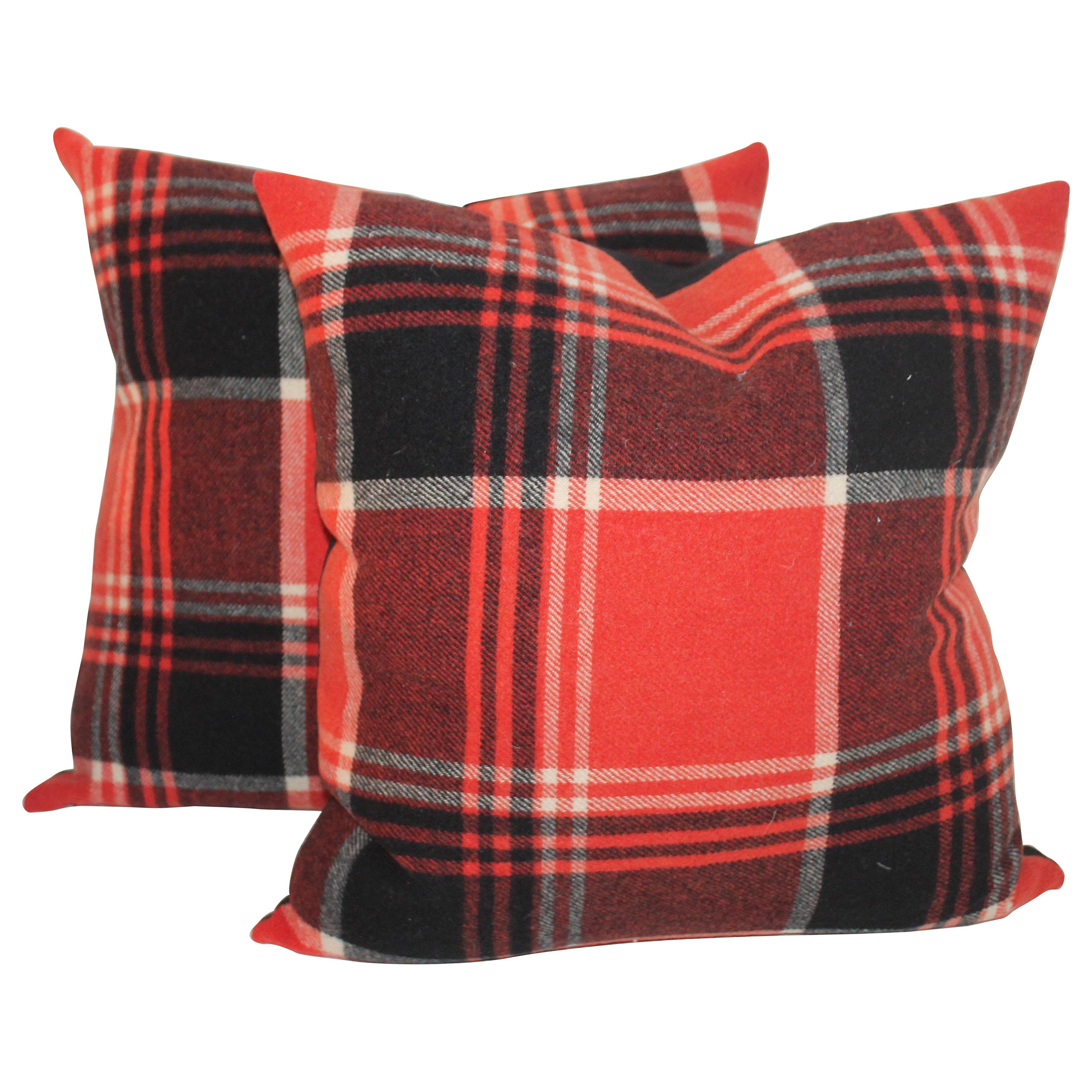 Plaid Blanket Pillows or Pair For Sale