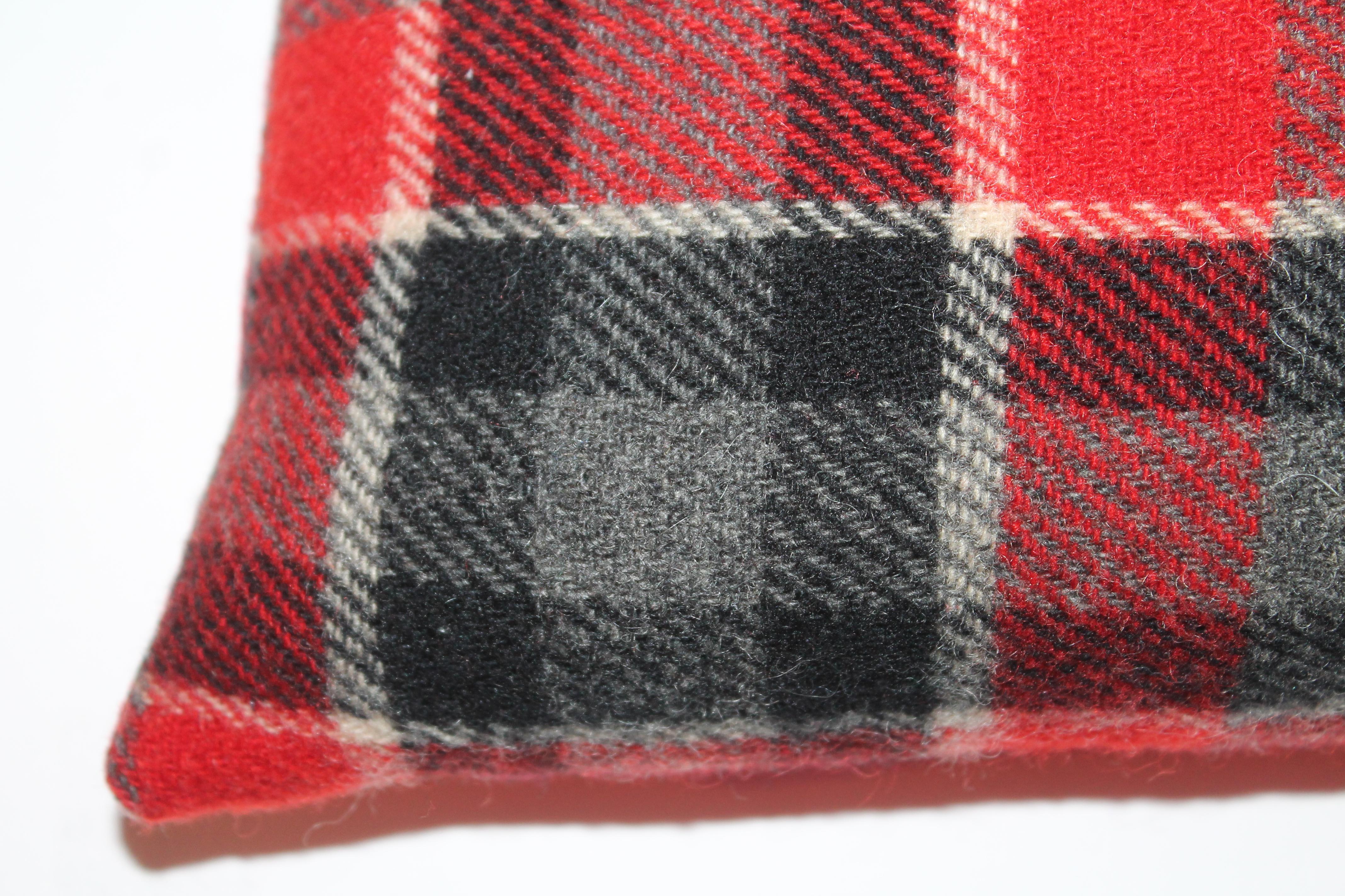 Hand-Crafted Plaid Striped Blanket Pillows, Pair For Sale
