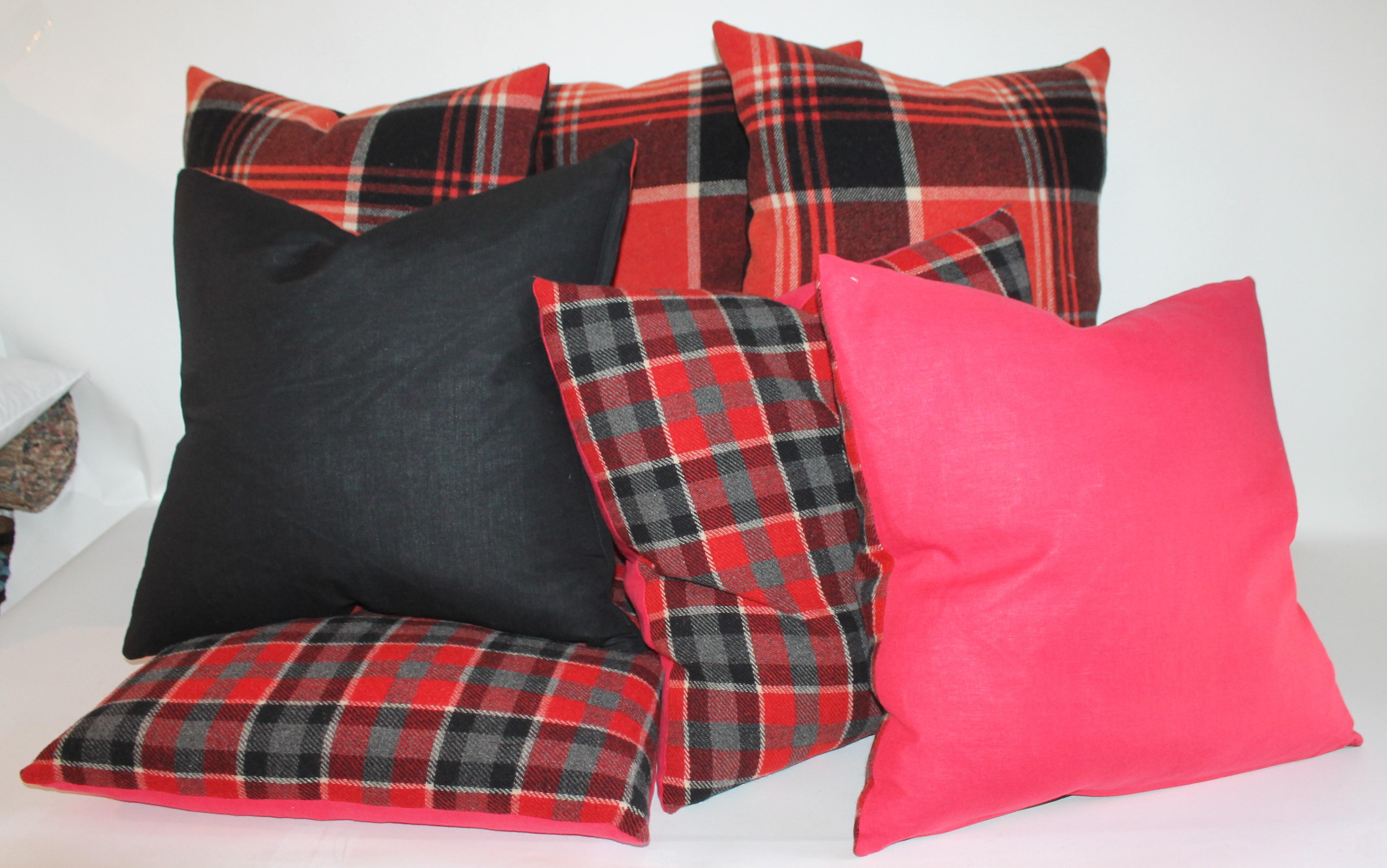 Plaid Striped Blanket Pillows, Pair For Sale 1