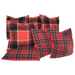 Used Plaid Striped Blanket Pillows, Pair