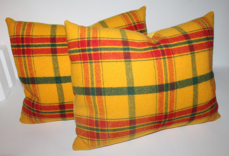 Plaid Pendleton Wool Blanket Pillows, Pair For Sale at 1stDibs
