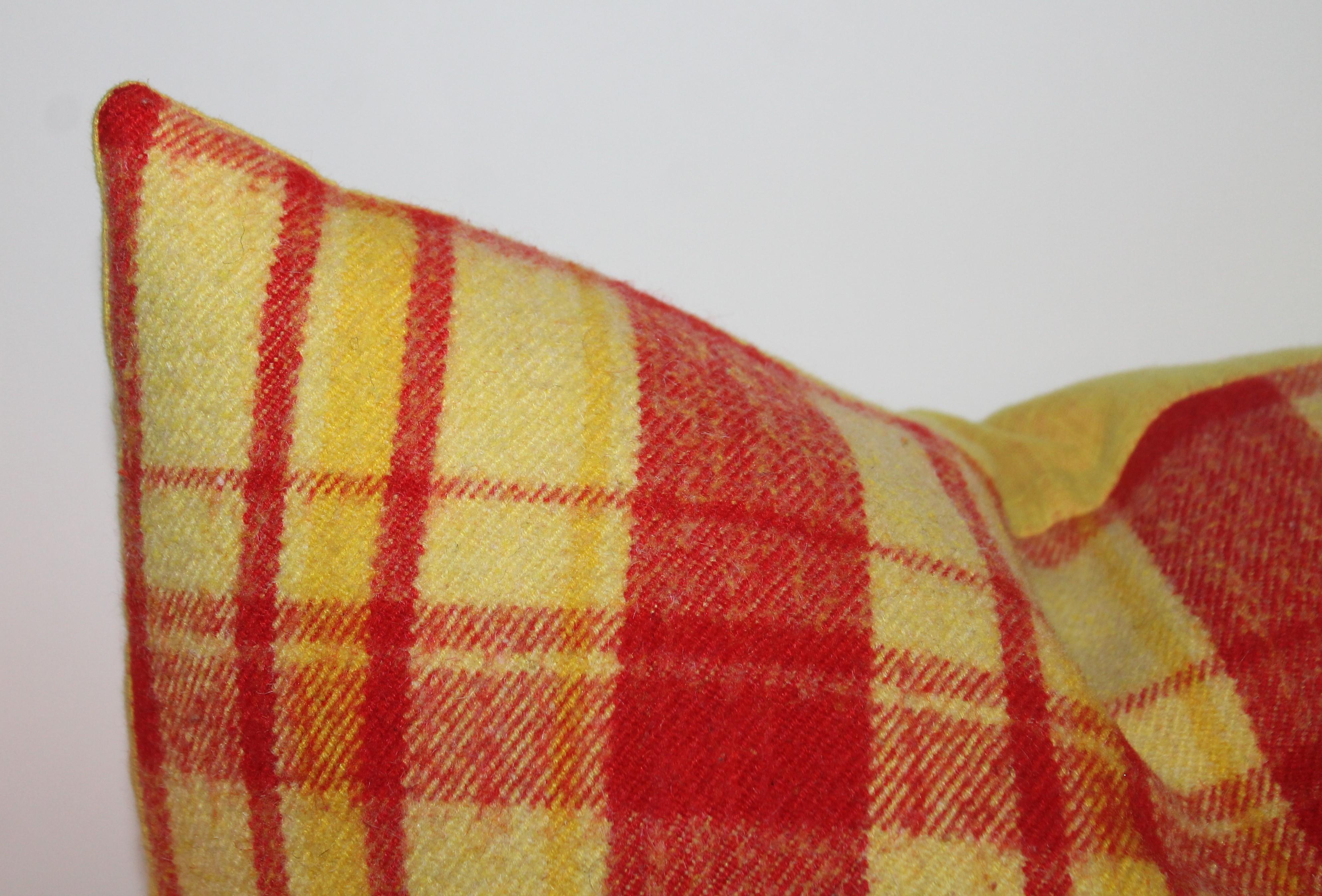 Country Plaid Wool Blanket Pillows, Pair For Sale