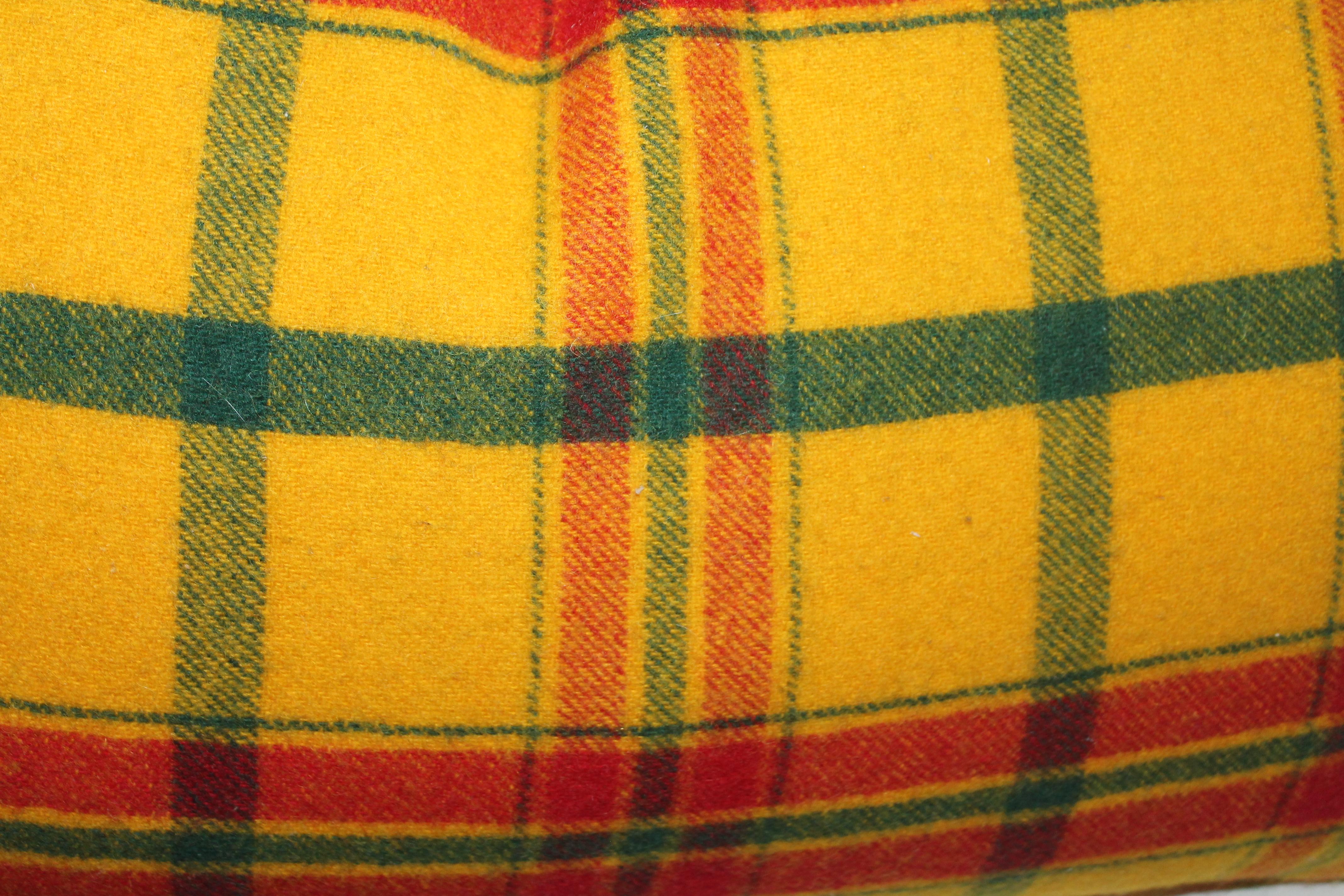 Hand-Crafted Plaid Wool Blanket Pillows, Pair For Sale