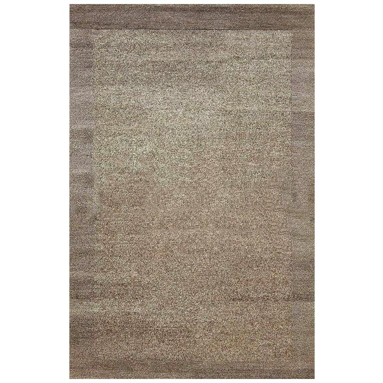 Plain Area Rug in Mix of Brown with Border, Handmade of Wool, "Tomer" For Sale