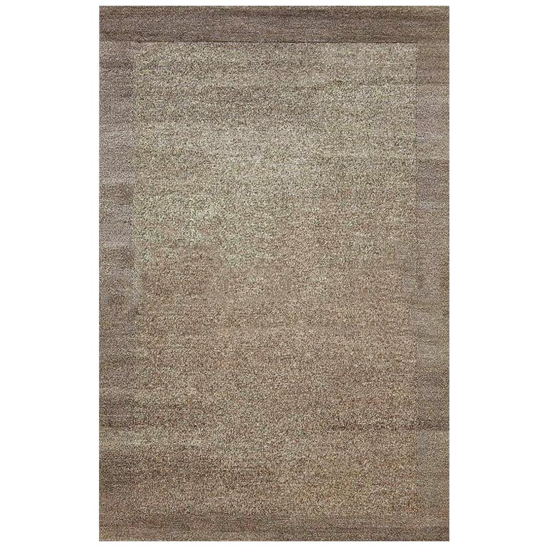 Plain Area Rug in Mix of Brown with Border, Handmade of Wool, 