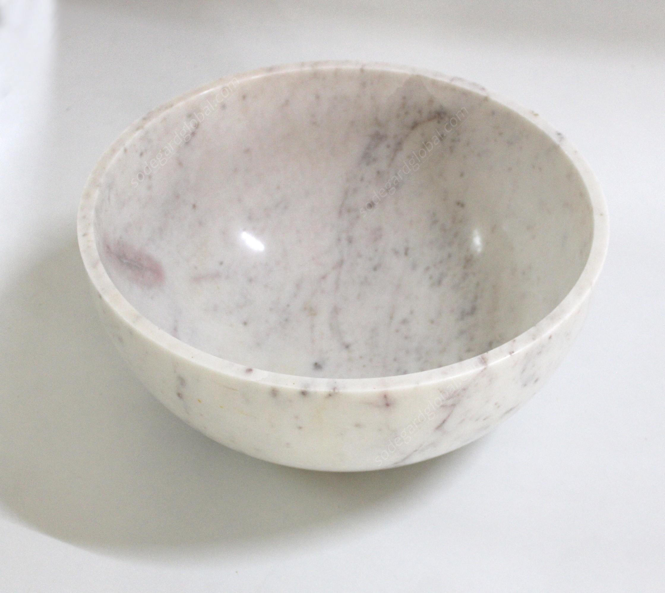 Indian Plain Bowl in White Marble Handcrafted in India by Stephanie Odegard For Sale